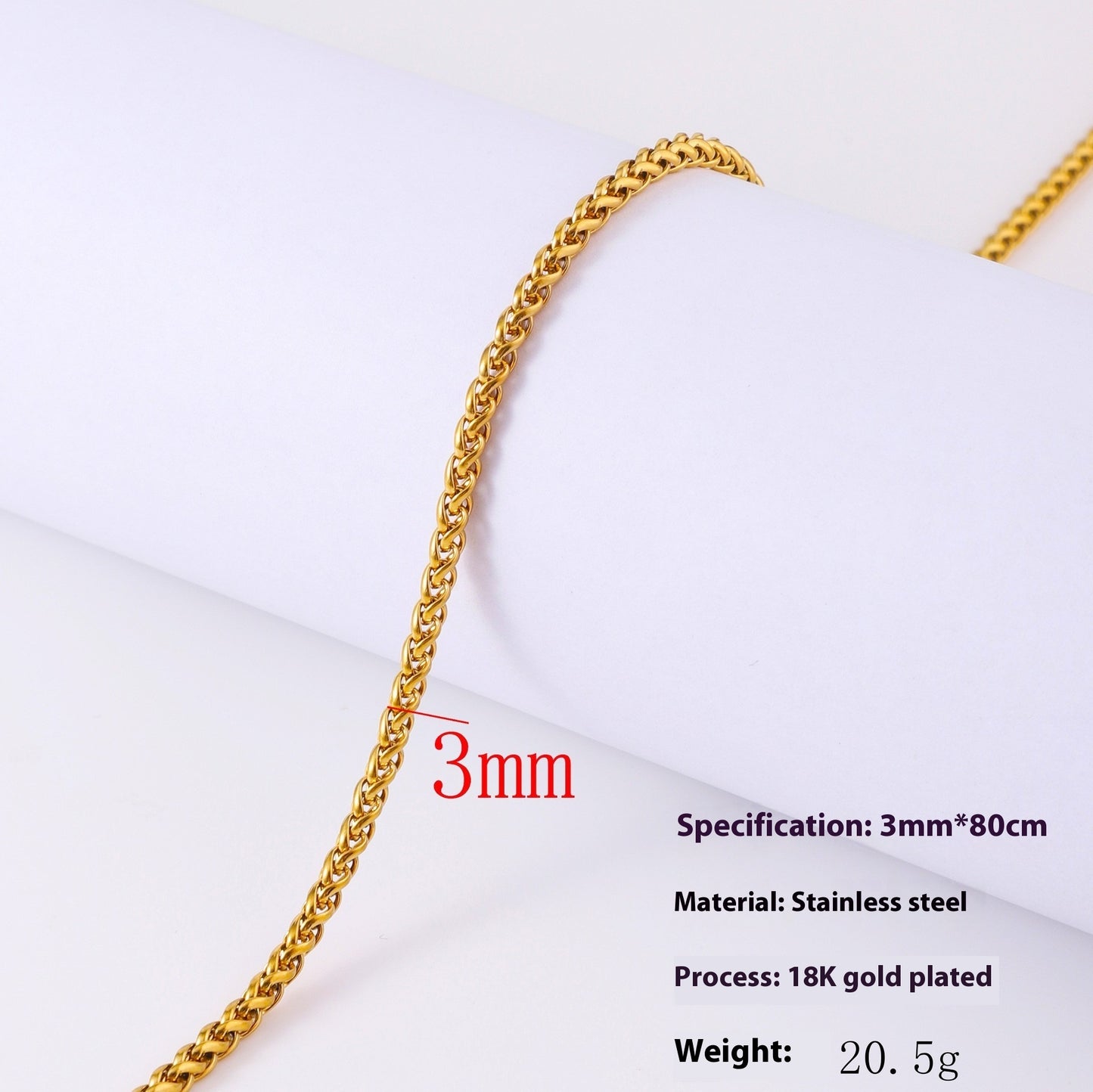 Men's Hip Hop Cool Keel Chain Necklace Gold color 3mm 60CM