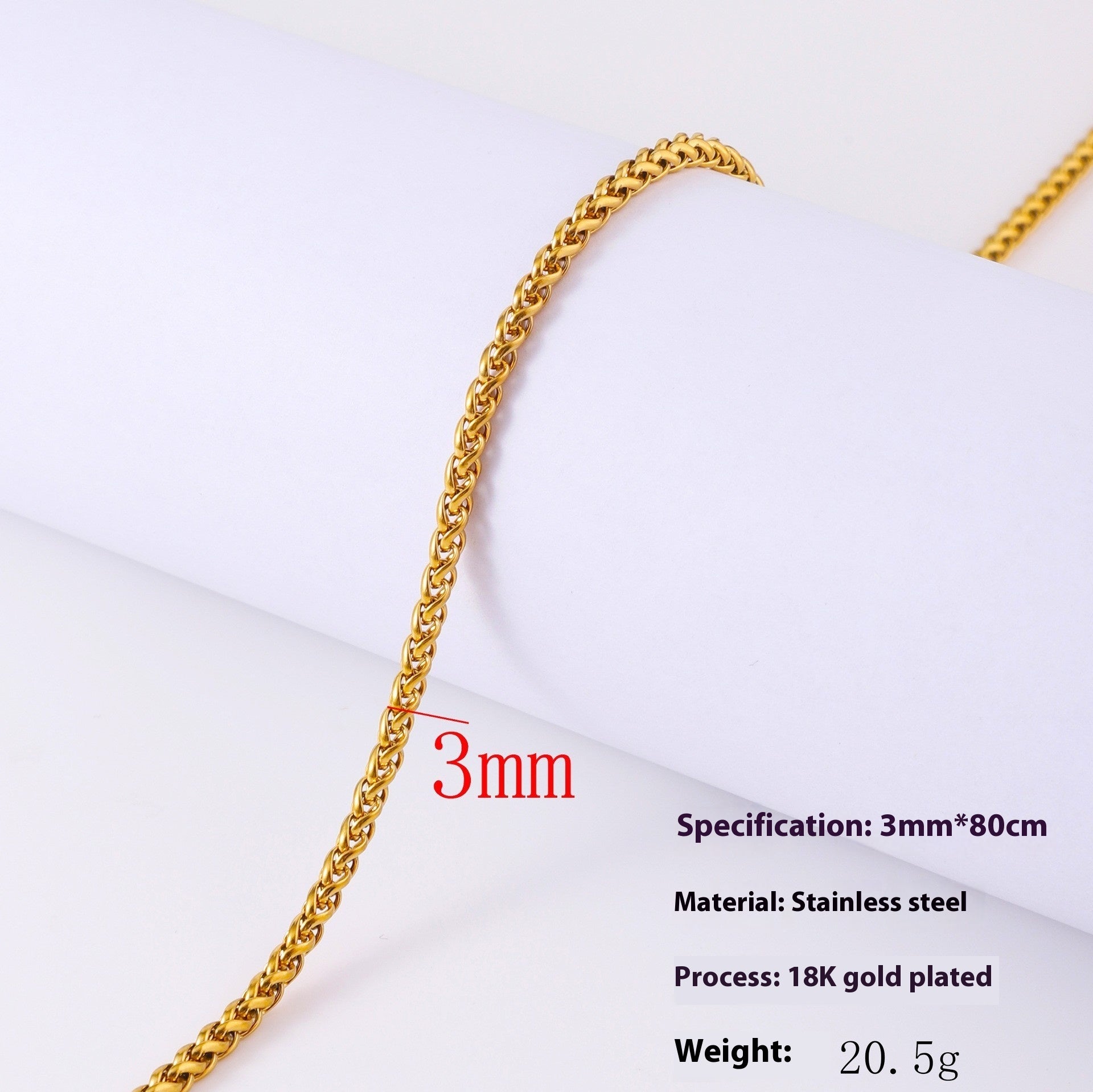 Men's Hip Hop Cool Keel Chain Necklace Gold color 3mm 60CM
