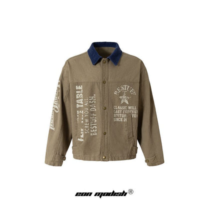 Street Style High-Street Spliced Collar Printed Work Jacket For Men | MuddyStock Originals