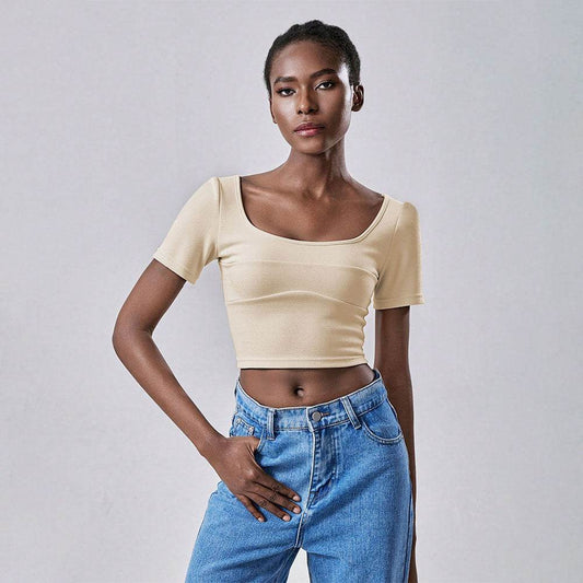 Fashionable and minimalist casual T-shirt with exposed navel design and short sleeved top | MuddyStock Originals MuddyStock
