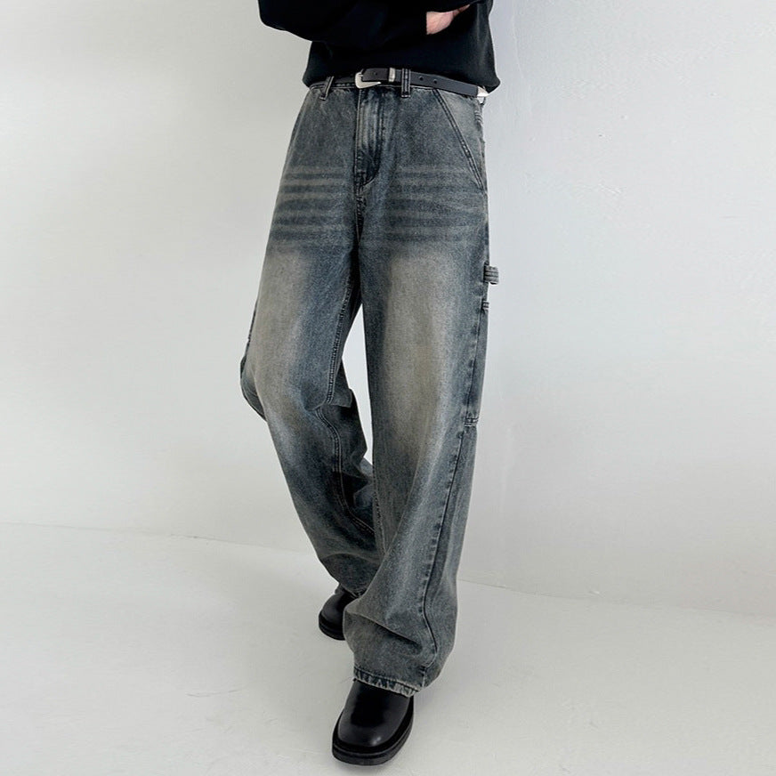 Casual Style Workwear Style Denim Material Straight Leg Wide Leg Clean Fit Pants eprolo