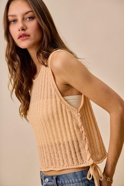 Low Gauge Pointelle Lightweight Sweater Tank Top