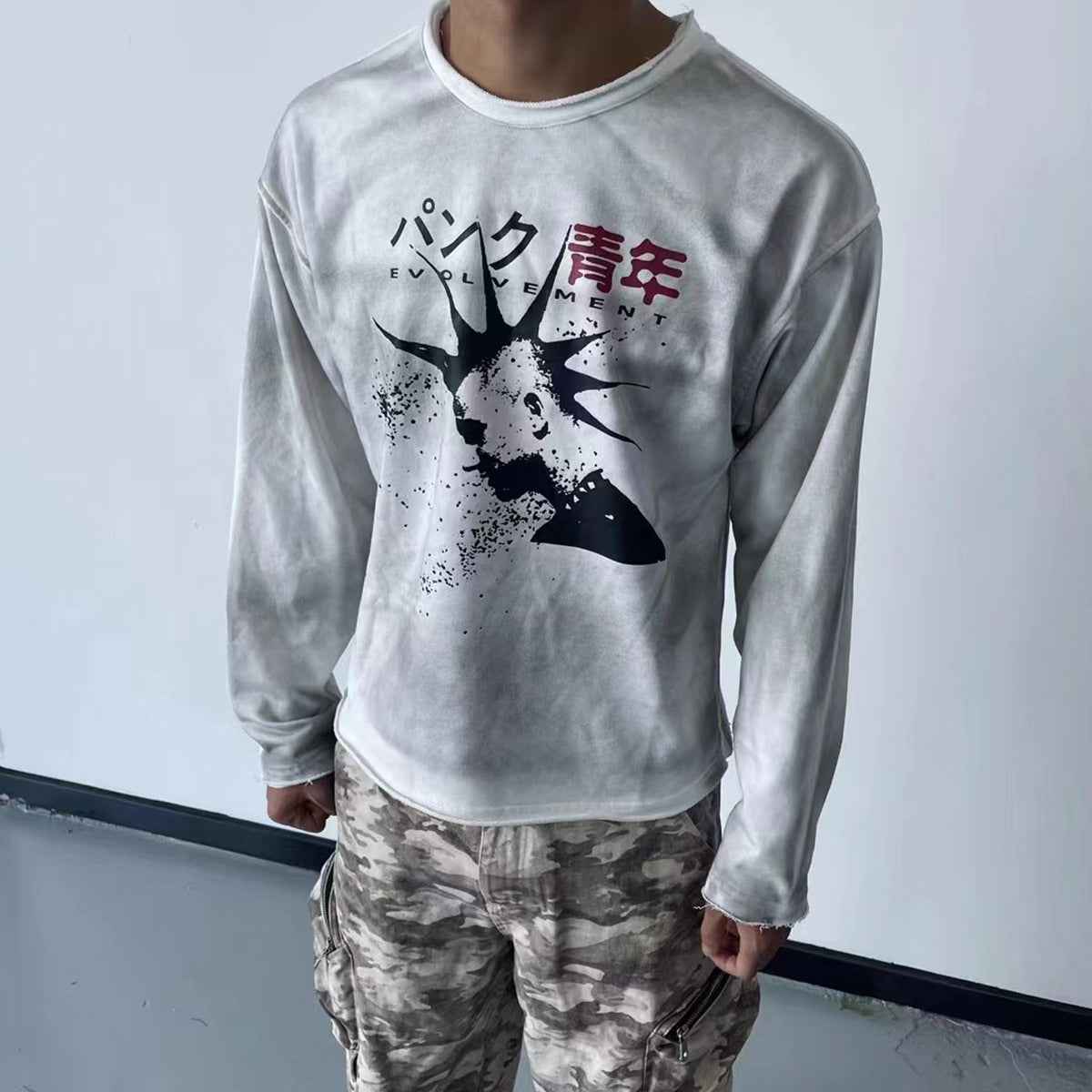 Dirty dye washed T-shirt with long sleeves for men | MuddyStock Originals MuddyStock