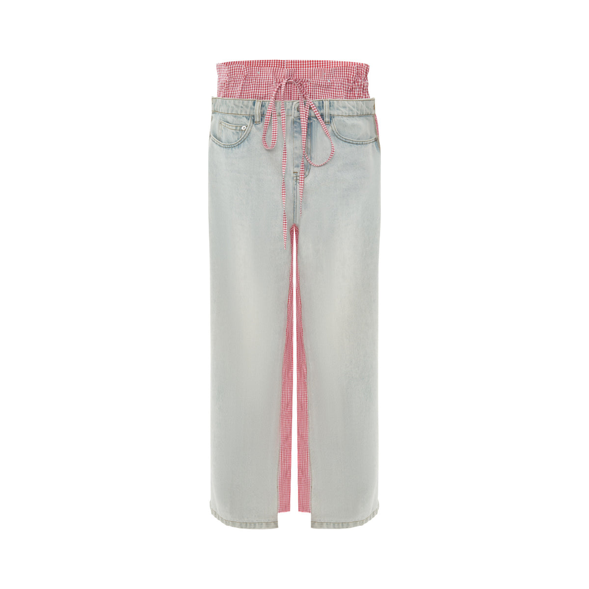 Patchwork Pink Plaid Women's Jeans Red