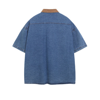 Retro Spliced Corduroy Applique Dog Short Sleeve Shirt for Men and Women | MuddyStock Originals eprolo