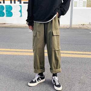 Loose Straight Casual Wide-leg Boys Overalls Army Green