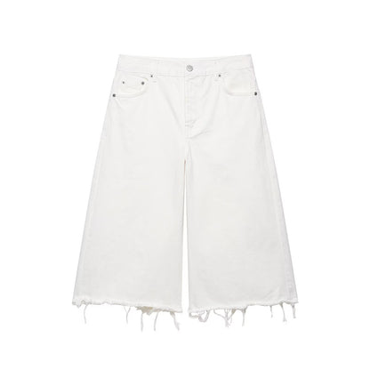 Style Raw Hem Denim Casual Shorts for Women