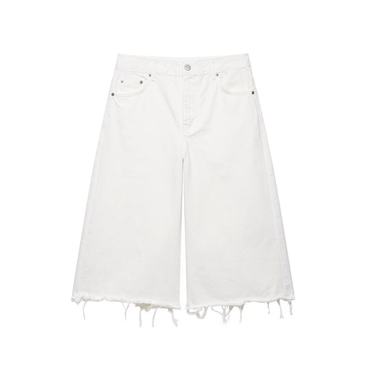 Style Raw Hem Denim Casual Shorts for Women