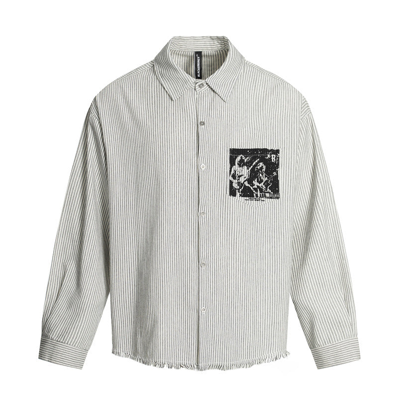 Character Print Destroyed Hem Striped Shirt For Men | MuddyStock Originals White Stripes eprolo