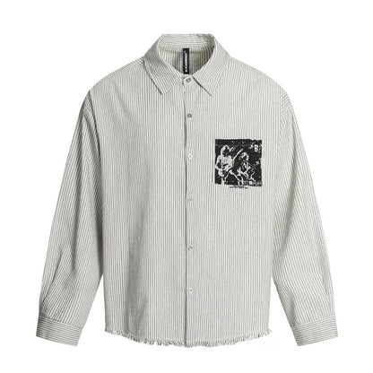 Character Print Destroyed Hem Striped Shirt For Men | MuddyStock Originals White Stripes eprolo