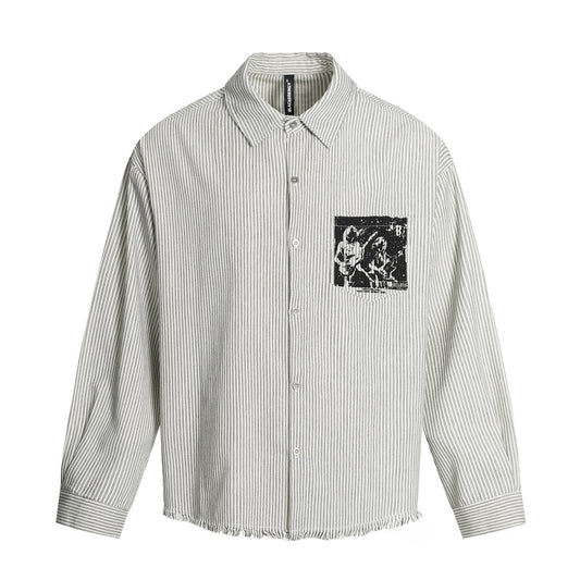 Character Print Destroyed Hem Striped Shirt For Men | MuddyStock Originals White Stripes eprolo