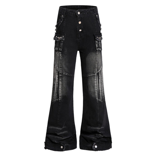 Cat whisker frayed distressed washed denim bell bottoms jeans for women | MuddyStock Originals