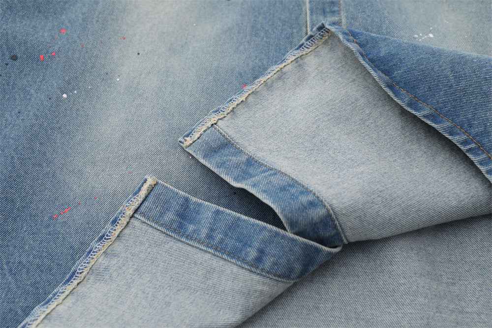 Denim Long Sleeve Splash-ink Shirt For Women