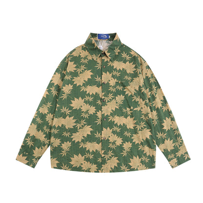 Full Printed Maple Leaf Long Sleeve Shirt Men Spring And Autumn Japanese Style