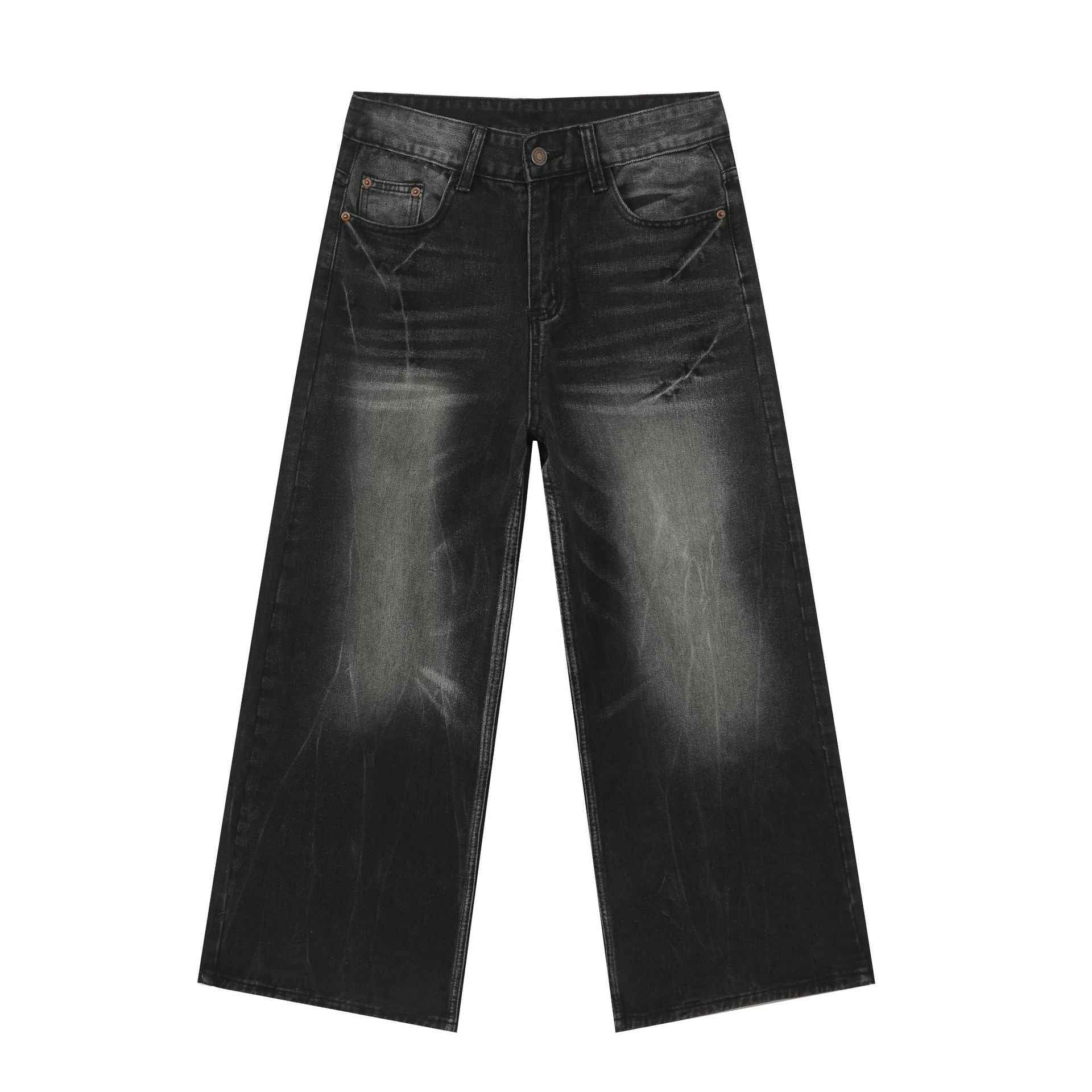 Men's American Retro Baggy Straight Jeans Black And Gray MuddyStock