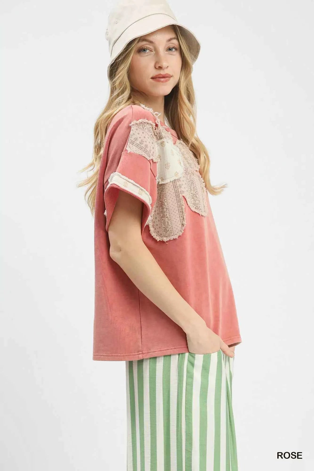 French Terry Top with Flower Patch For Women Trendsi