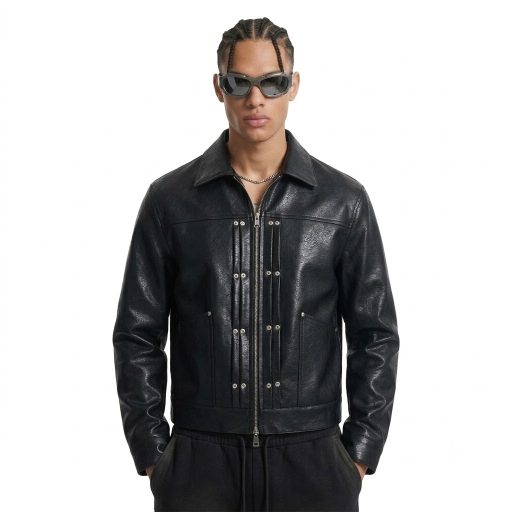Collar motorcycle leather jacket for men | MuddyStock Originals