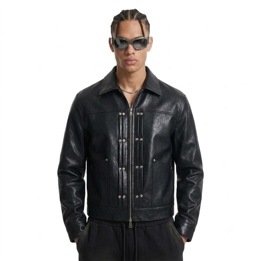 Collar motorcycle leather jacket for men | MuddyStock Originals