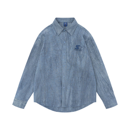 Simple Distressed Shirt For Men Blue