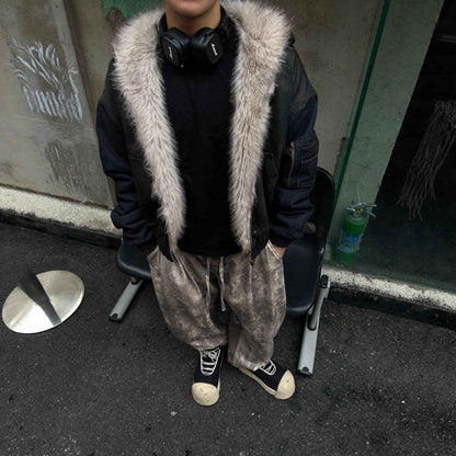 Distressed Washed Fur Collar Fleece Lined Workwear Hoodie For Men | MuddyStock Originals