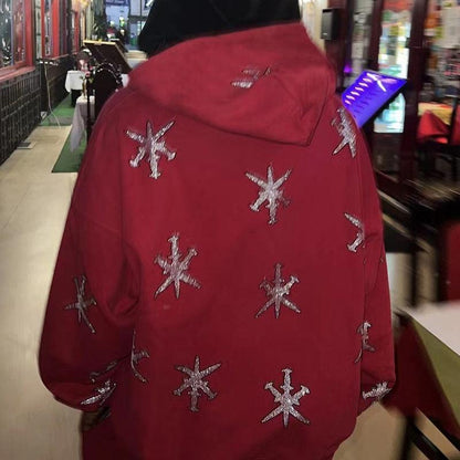 Rhinestone Gothic Streetwear Green Zip up Hoodie For Men All Products