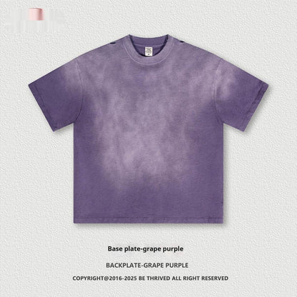 Retro Washed Round Neck Short Sleeve Men And Women Bottom Version Purple MuddyStock