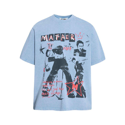 Portrait distressed printed short sleeved t-shirt for men | MuddyStock Originals