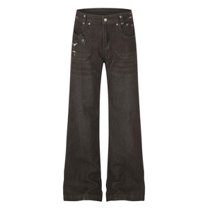 Women's High Street Distressed Micro Flare Denim Jeans | MuddyStock Originals Brown