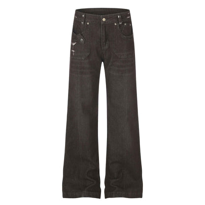 Women's High Street Distressed Micro Flare Denim Jeans | MuddyStock Originals Brown