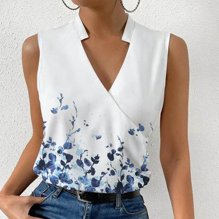 Casual Printed Tops Summer V-neck Sleeveless T-shirt Womens Clothing Figure 3 MuddyStock