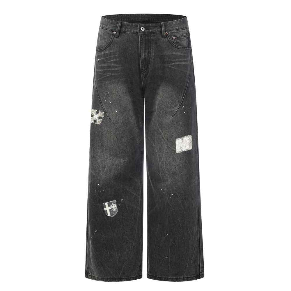 Washed denim jeans Black