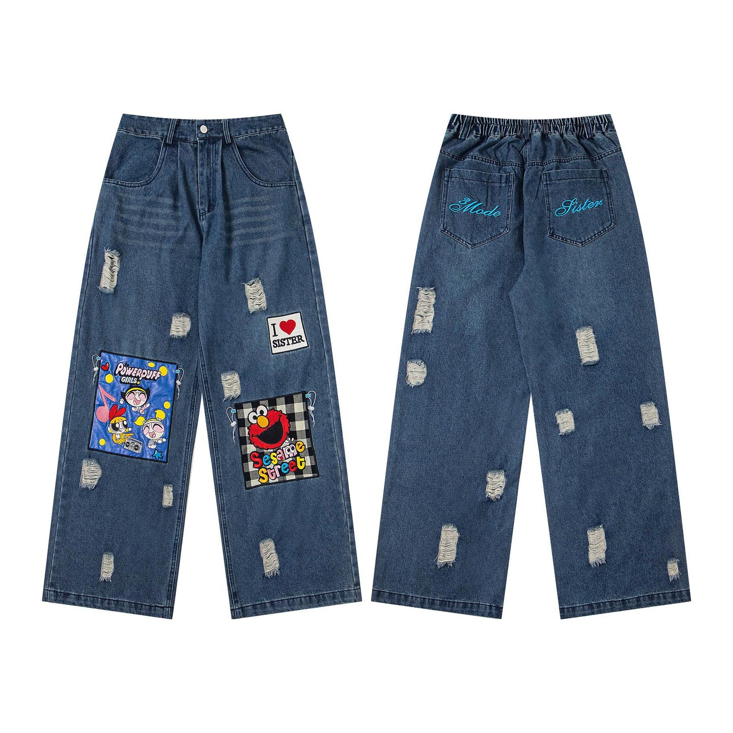 Cartoon Printed worn jeans for men and women | MuddyStock Originals