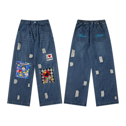 Cartoon Printed worn jeans for men and women | MuddyStock Originals