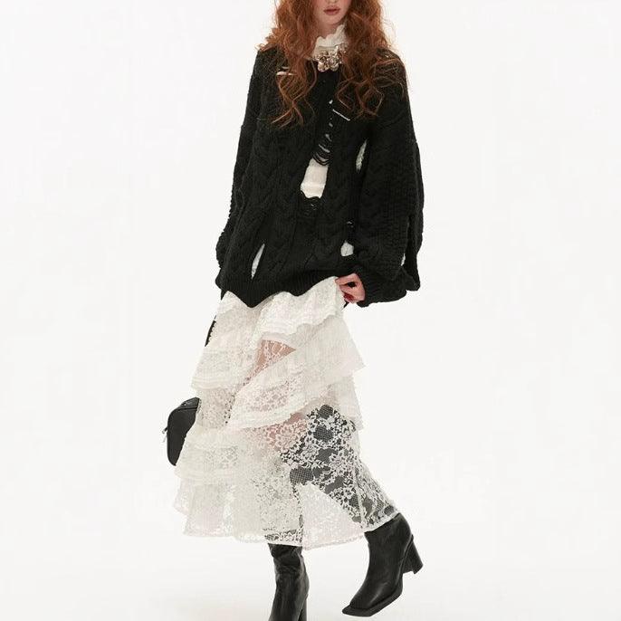 American-style Retro Lace Tiered Skirt All Products