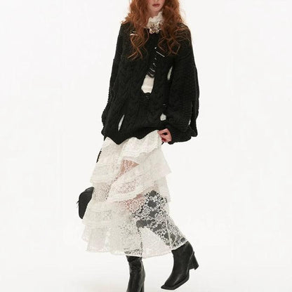 American-style Retro Lace Tiered Skirt All Products