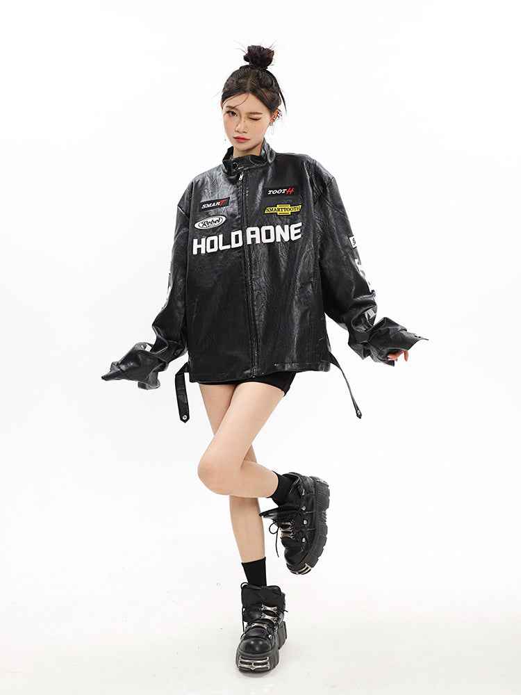 Women's Loose Letter Racing Motorcycle Jacket MuddyStock