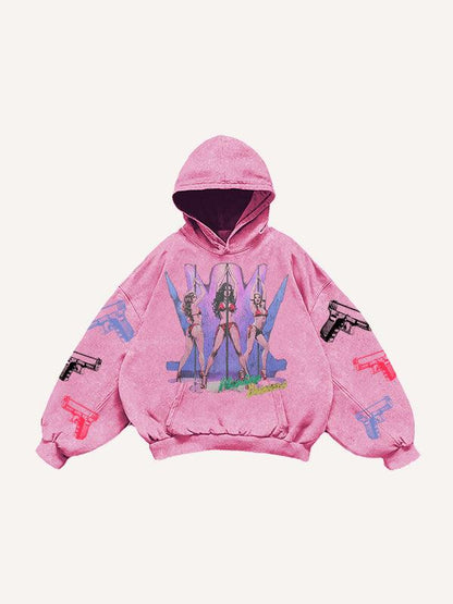 Casual Printed Polyester Hoodie Pink