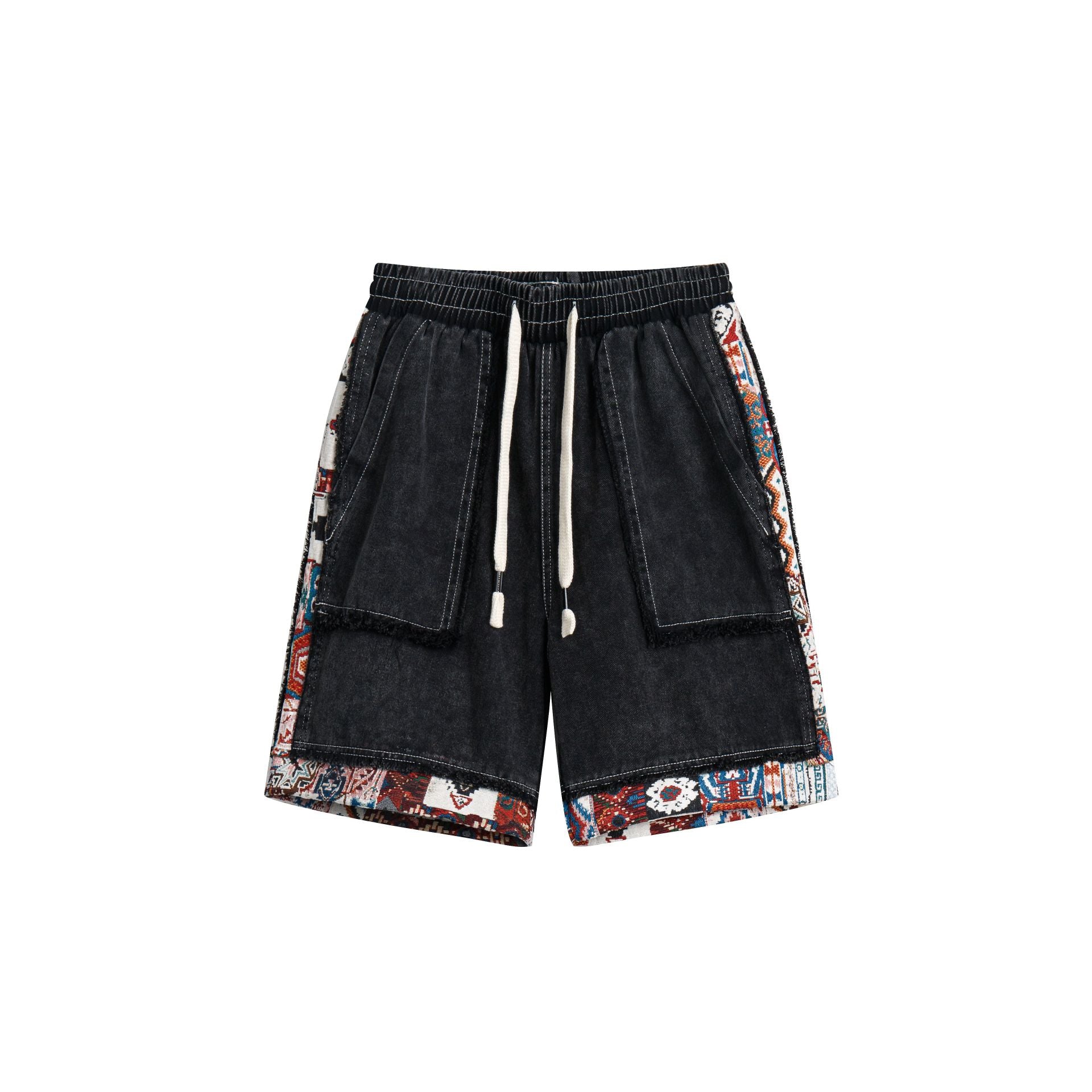Ethnic Style Color-Block Shorts For Women | MuddyStock Originals Black