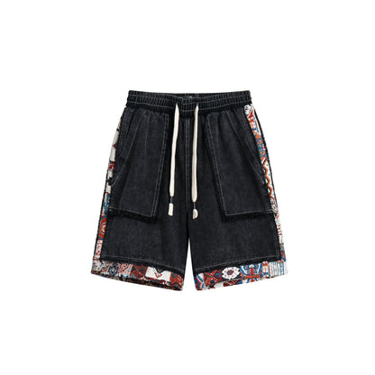 Ethnic Style Color-Block Shorts For Women | MuddyStock Originals Black