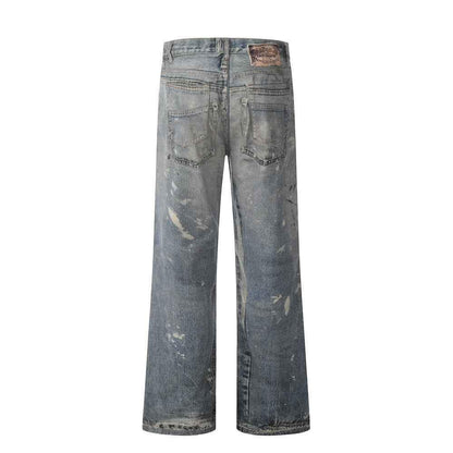 Make old splashed ink painted denim straight leg pants for men | MuddyStock Originals