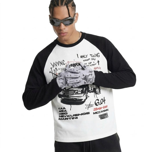 Splicing color blocked long sleeved T-shirt for men | MuddyStock Originals
