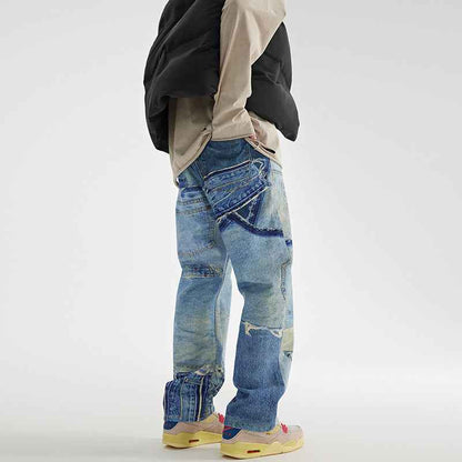 Jeans Men's Loose Washed-out Straight Wide Leg Casual Pants MuddyStock
