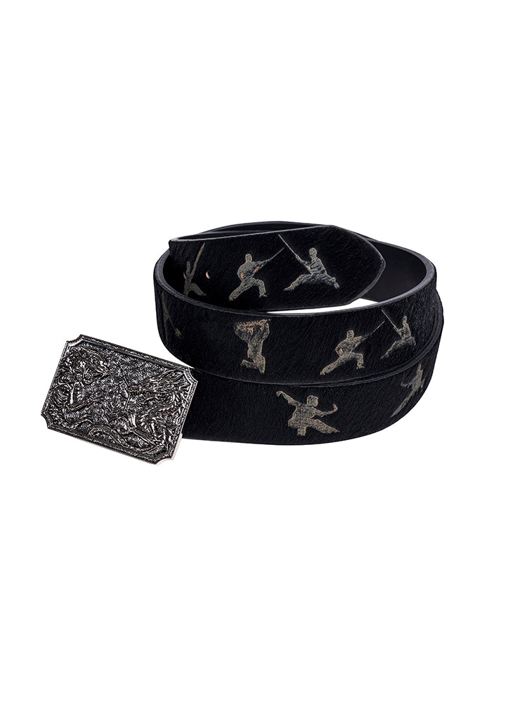 Double Dragon Metal Buckle Belt Black