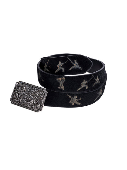 Double Dragon Metal Buckle Belt Black