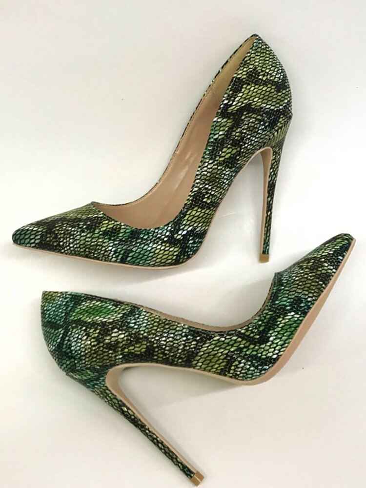 Python Pattern Embossed Women's High Heels 10cm Green