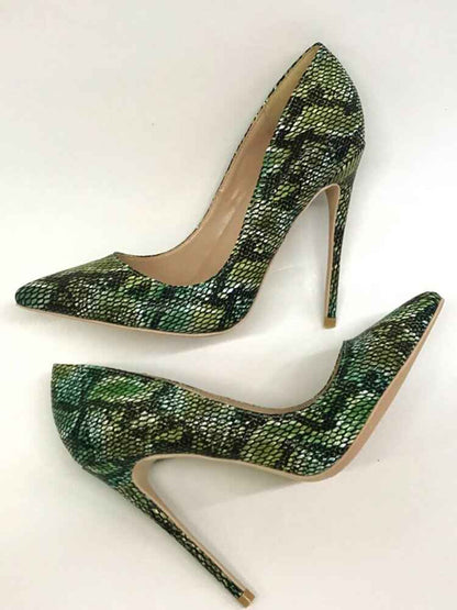 Python Pattern Embossed Women's High Heels 10cm Green