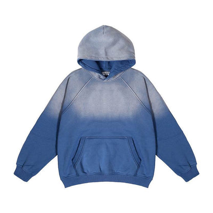 Gradient Two Colors Distressed Hooded Sweater For Men Smalt MuddyStock