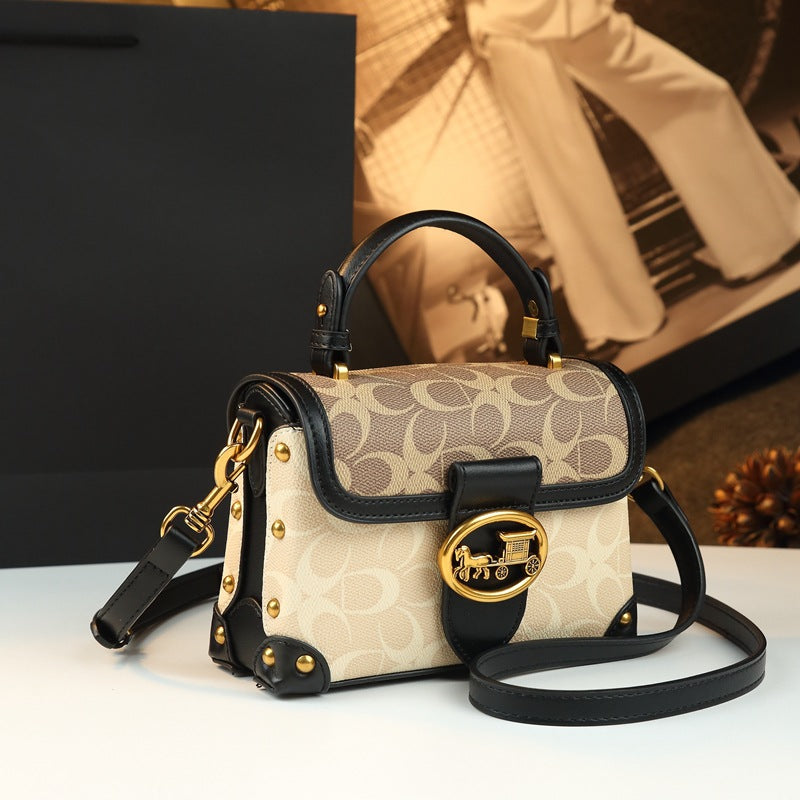 Leather Small Square Bag for Women, Fashionable Magenta Color, Handheld Mini Bag, Elegant and Stylish, Shoulder Crossbody Bag Black eprolo