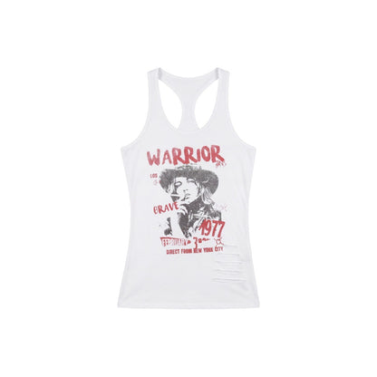 Printed Ripped Sleeveless Tank Top for Women Fitted Summer Crop Top Outerwear White