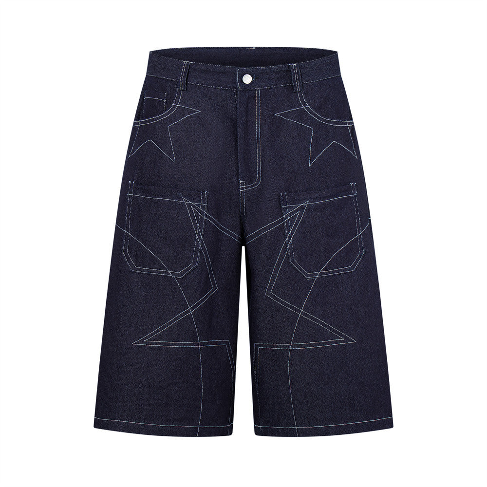 Five pointed star bright line denim shorts
